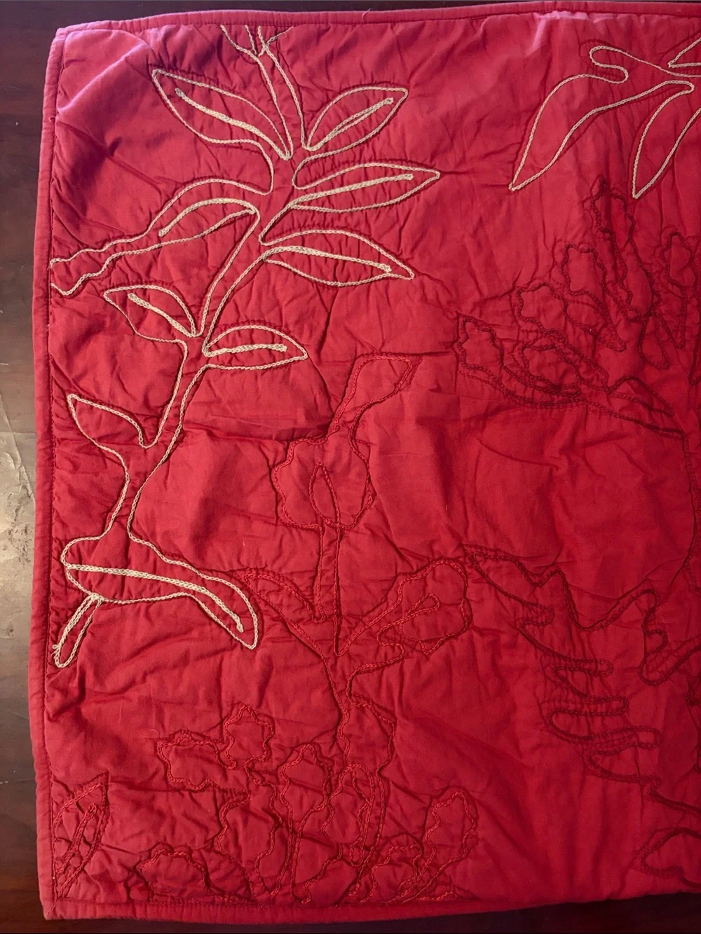 Set of 2 Pottery Barn Quilted Embroidered Floral Standard Pillow Sham Organic